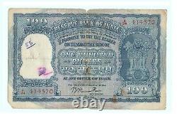 100 rupee Indian Banknote 1953 Old 100 INR Elephant note Bombay Mint G5-30