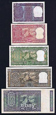 11-00644&953 # India Ghandhi Commemorative Set, 1-100 Rs, 1969, 5 Notes, Xf-au
