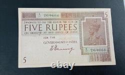 1917-30 British India 5 Rupee George V H Denning Rare Note