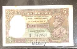 1937 Reserve Bank of India 5 Rupees Banknote P# 18a -George VI-Sign J. B. Taylor