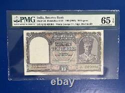 1943 10 Ten Rupees India- King George VI Pick 24 PMG 65 EPQ
