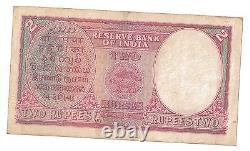 1943 India 2 Rupee TWO RED Banknote of King George VI GB UK Great Britain P 17