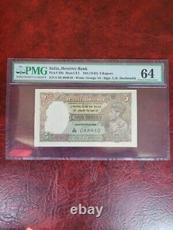 1943 India 5 Rupees PMG 64 Uncirculated