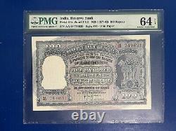 1957 100 Rupees India, Reserve Bank Big Elephant Note Pick 43b PMG 64 NET