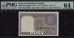 1957 India 1 Rupees Set Of 3 Sequential Notes Pmg 64 S/n N/53 872045,046,047