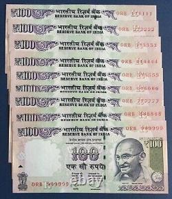 2012 INDIA 100 Rupee Notes SOLID Serial Number lot RARE UNC Crisp Bills Notes