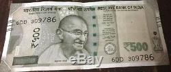 786 Holy number Ending in INDIA 500 RS Bank Note 2017 NEW