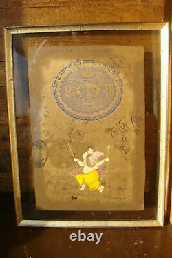 Antique India Gouache Money Jeypoor Government Stamp Paper 4 ANNAS Hand Painted