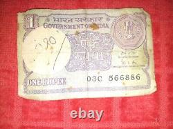 Antique Indian 1 Rupees Bank Note Rs 1 circulated old Indian Currency qty 1