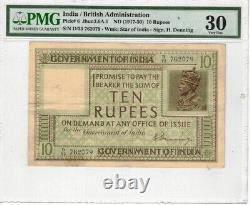 BRITISH INDIA 10 RUPEES P#6 1917 WMK Star of India SIGN DENNING PMG 30 Lt 39