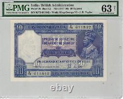 BRITISH INDIA 10 RUPEES P#7b 1917-30 WMK KING GEORGE VI PMG 63 Lt No. 42