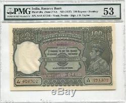 BRITISH INDIA 1937 100 RUPEES PICK 20a BOMBAY PMG 53- 2 CONSECUTIVE NOTES