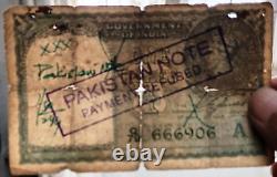 BRITISH INDIA 1 NOTE P-25a KING GEORGE VI PAKISTAN O/P ERASED & PAYMENT REFUSED