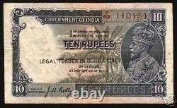 BURMA 10 RUPEES P2 B 1937 KING GEORGE V ELEPHANT India Burmese Myanmar BANK NOTE