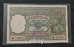 British India 100 RUPEES KGVI 1943 LARGE NOTE C. D. Deshmukh Calcutta