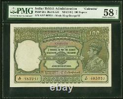 British India 100 Rupees ND 1943 CALCUTTA P-20e PMG 58