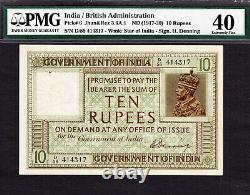 British India 10 Rupees (1917-30) Sign Denning Pick-6 Extremely Fine PMG 40
