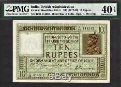 British India 10 Rupees (1917-30) Sign Denning Pick-6 Extremely Fine PMG 40 EPQ