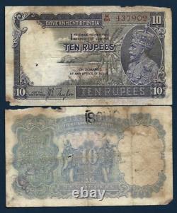 British India 10 Rupees P-16 1922 King George V Elephant Rare Money Bank Note