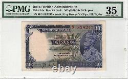 British India 10 Rupees P#16a 1928 Wmk King George V Sign J. B. Taylor Pmg 35