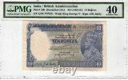 British India 10 Rupees P#16b 1928 Wmk King George V Sign J. W. Kelly Pmg 40