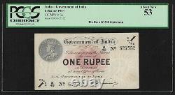 British India, 1917, 1 Rupee, PCGS About UNC 53, H. Denning Sign Note, Pick 1c