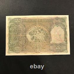 British India 1943 King George VI 100 Rupees CD Deshmukh KARACHI Repaired G+