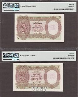 British India 2 CONSECUTIVE 5 Rupees ND (1937) KGVI Pick-18a CH UNC PMG 64