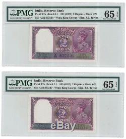 British India 2 Rupees note in consective serials pick 17a dated 1937 Pmg 65 EPQ
