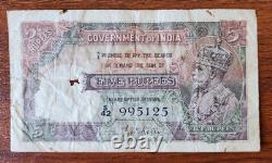 British India 5 Rs King George V signed J. W. Kelly Rare