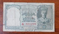 British India 5 Rs Red Serial King George VI Front Face C. D. Deshmukh