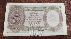 British India 5 Rupee Legal Tender Burma AU Condition Strong Paper Note