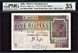 British India 5 Rupees 1917-30 KGV Signature J. B Taylor Pick-4c Very Fine PMG 35