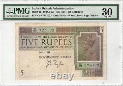 British India 5 Rupees 1917-30 P# 4c Wmk WithOut Wavy Line Sign. Taylor PMG 30 Lt43