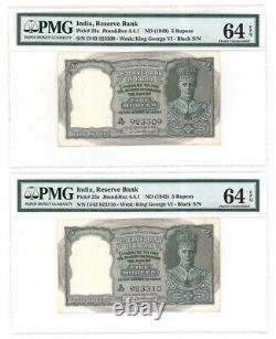 British India 5 Rupees Pick 23a 1943 Serials UNC PMG 64 EPQ