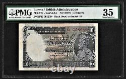 British India BURMA, 1937 10 Rupees PMG Ch. VF 35 Kelly Sign KGV Pick 2b Note