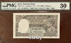British India Five Rupees Reserve Bank KGVI 1937 PMG 30. Signed by J. B. Taylor