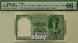 British India KG VI 5 Rupees x2 PAIR Running No's Black S/N #p23a 1943 PMG66 EPQ