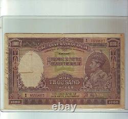 British India KG VI Rs 1000 karachi, ex rare + vignette pcgs curr 66