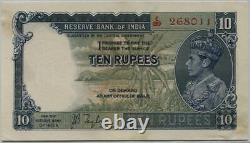 British India King George VI 10 Rupees J. B. Taylor. Banknote 1937 AUNC