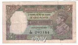 British India ND(1937) 5 Rupees Banknote (P-18a) No Spindle Holes