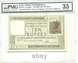 British India Pick 6 1917-30 10 Rupees King George V Pmg 35