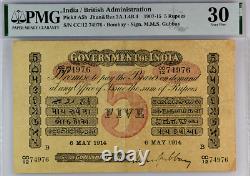 British India, Pick#A5B, BOMBAY, TOP POP, 5 Rupees, 1907-1915, Gubbay, S/N 74976