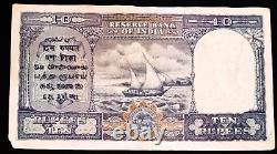 British India Rs 10 2nd Issue King George 6 Vf Deshmukh Front Profile Ww2 Period