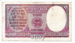 British India Rs 2 note KG VI prefix H sign CD Deshmukh VF+ WW II period 1944