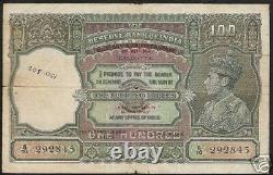Burma British India 100 Rupees P29 1945 Tiger GB Uk King George VI Rare Banknote