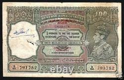 Burma India 100 Rupees P33 1947 King George VI Rare British Tiger GB Uk Banknote