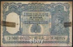 Burma India 100 Rupees P6 1939 King George VI Peacock Rare Elephant Bank Note