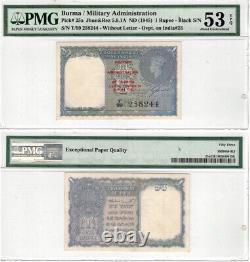 Burma Military Administration 1945 1 Rupee Black S/n Without Letter Pmg 53 Epq