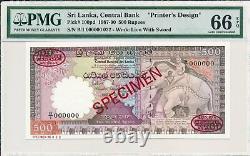 Central Bank Sri Lanka 500 Rupees 1987 Specimen Printer's Design PMG 66EPQ